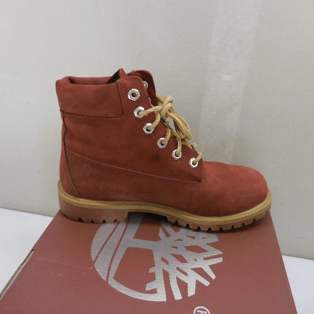 Timberland Premium 6 Inch Waterproof Burgundy Nubuck Boots TB0A15J4 Kids 5.5 M
